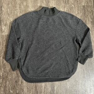 Varley Mock Neck Pullover Gray Knit Top Women's Small Oversized Casual